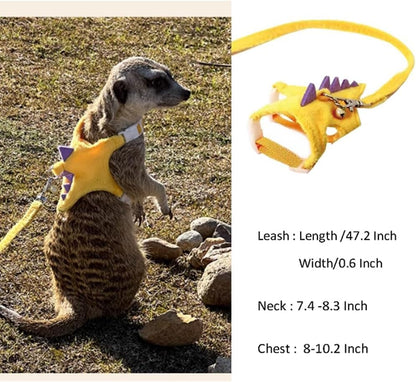 Ferret Harness and Leash Set Small Animals Vest Harness with Safe Bell Dinosaur Shaped Walking Clothes for Baby Rabbit Guinea Pig Teacup Chihuahua Mouse and Other Small pet (Yellow)