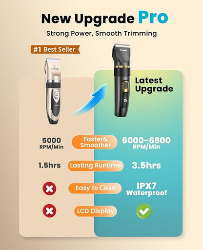 oneisall Dog Clippers Low Noise, Pro Dog Grooming Clippers Kit with Rechargeable Cordless Shaver Trimmer for Dogs Cats, IPX7 Waterproof Pet Clippers Grooming at Home