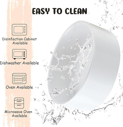 SPUNKYJUNKY 15° Slanted Ceramic Dog and Cat Bowl with Wooden Stand, Tilted Bulldog Food and Water Bowl No Slip Non-Spill for Cats Medium Dogs Big Face Pets 13.5 OZ (1.7 Cups, White × 2)