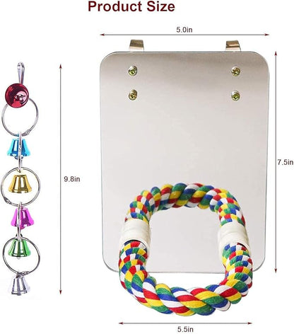 7" Bird Mirror with Rope Perch Bird Toys Swing, Comfy Perch for Greys Amazons Parakeet Cockatiel Conure Lovebirds Finch Canaries