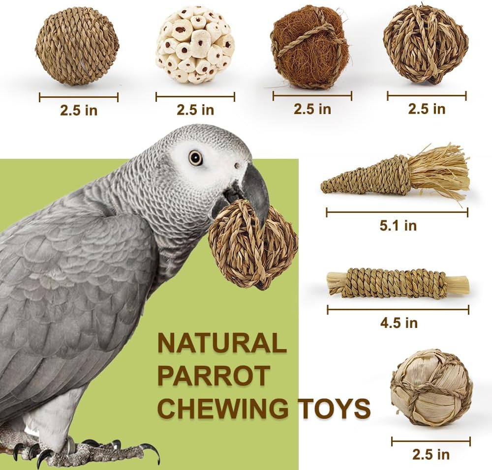 7Pcs Bird Toy Large Chewing Balls - Natural Soft Chew Shredding & Foraging Toy for Cockatiel Conure Quaker Parrot Budgie Parakeet Rabbit Bunny Guinea Pig Chinchilla