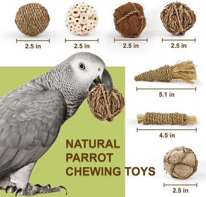 7Pcs Bird Toy Large Chewing Balls - Natural Soft Chew Shredding & Foraging Toy for Cockatiel Conure Quaker Parrot Budgie Parakeet Rabbit Bunny Guinea Pig Chinchilla