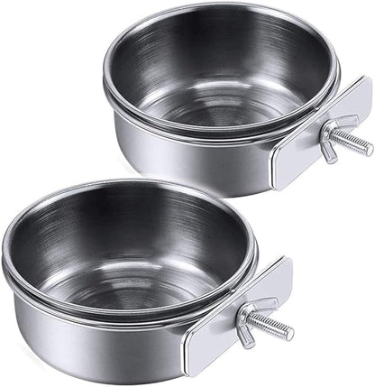 PINVNBY 2PCS Parrot Feeding Cups Birds Food Dish Stainless Steel Parrot Feeders Water Cage Bowls with Clamp Holder for Cockatiel Conure Parakeet Parrot Macaw Small Animal (Size: M)