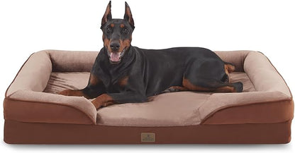 Bedfolks Orthopedic Dog Bed, Waterproof Dog Sofa Bed for Extra Large Dogs, Egg Foam Pet Couch Bed with Removable Washable Cover and Nonslip Bottom, Brown