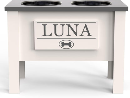GrooveThis Woodshop - Personalized Elevated Dog Bowl Stand for Large, Medium, Small, X-Small Dogs - Stainless Steel Food and Water Bowls - Raised Dog Dish (X-Large, Grey)