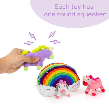 Hollypet Hide and Seek Squeaky Dog Toy, Designed Interactive Puzzle Plush Stuffed Puppy Toys, Unicorn