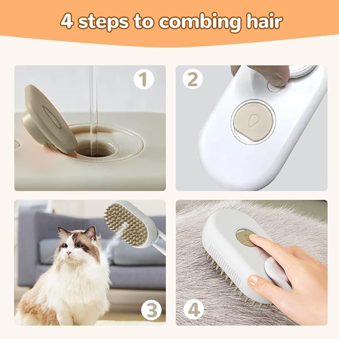 2025 New Cat Steam Brush, 3 in 1 Pet Steam Groomer Comb, Rechargeable Pet Steam Groomer Brush for Massaging and Cleaning Shedding Pets Hair, Anti-Static Hair Removal Comb for Cats Dogs (White)