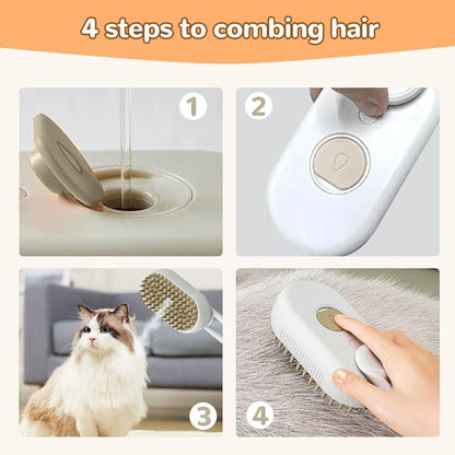 2025 New Pet Steam Groomer Brush, 3 in 1 Cat Steam Brush for Massaging and Cleaning Shedding Hair, Upgrade Pet Steam Groomer Comb Multifunctional Hair Removal Comb for Cats Dogs (White)