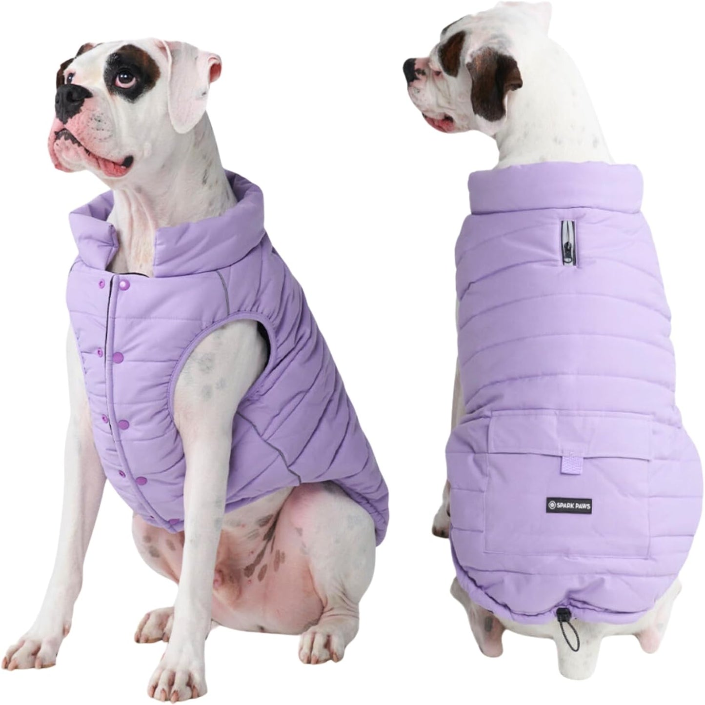 Spark Paws Dog Winter Jacket, Water-Resistant Coat, Warm Reflective Windproof Fleece-Interior, for Medium and Large Dogs - Lilac - XXL