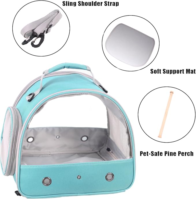 Small Bird Travel Cage Carrier, Portable Parrot Parakeet Carrier with Standing Perch and Comfy Mat, Budgies Carry Transport Bag for Vet Visit Shopping and Outdoor Adventure.