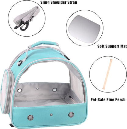 Small Bird Travel Cage Carrier, Portable Parrot Parakeet Carrier with Standing Perch and Comfy Mat, Budgies Carry Transport Bag for Vet Visit Shopping and Outdoor Adventure.