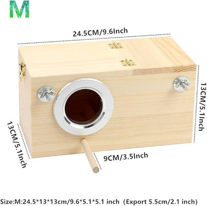 Pine Wood Parakeet Nest Box Bird House Budgie Breeding Mating Box for Lovebirds Cockatiel Parrotlets (M)