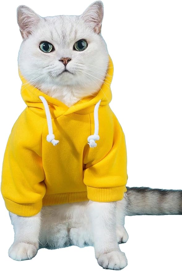 QWINEE Basic Dog Hoodie Sweatshirt Puppy Sweater Warm Cat Costumes Pet Clothes for Chihuahua Puppy Kitten Small Medium Dogs Yellow X-Large