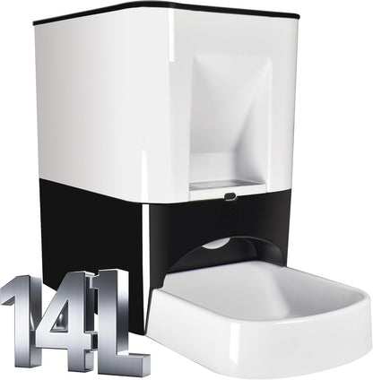 14L Automatic Dog Feeder Large Breed, Programmable Auto Pet Food Dispenser, Timed Dog Feeder Extra Large, Portion Control, 1200mAh Battery and Plug-in Power (White)