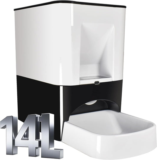 14L Automatic Dog Feeder Large Breed, Programmable Auto Pet Food Dispenser, Timed Dog Feeder Extra Large, Portion Control, 1200mAh Battery and Plug-in Power (White)