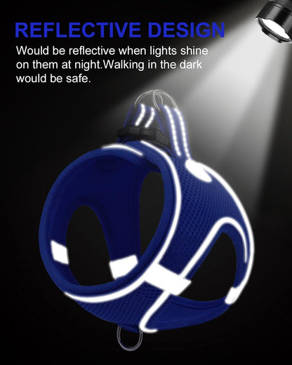 Joytale Small Dog Harness, Breathable Mesh Step-in Vest, Reflective Soft Padded Harnesses for Cats, Puppies and Extra Small Dogs, Navy Blue, XXS