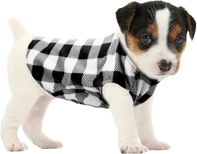 KAMA BRIDAL Spring Autumn Winter Coat Pullover Fleece Vest for Cats Small and Medium Dogs Thin Sweater Black & White Plaid (Black, XXXS)