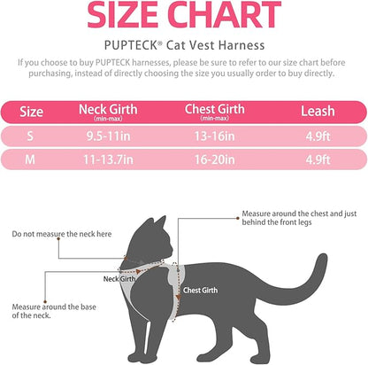 PUPTECK Cat Harness and Leash Set Escape Proof Reflective Cat Walking Harness Adjustable Soft Breathable Mesh Vest for Small Pets, Pink Flowers, S