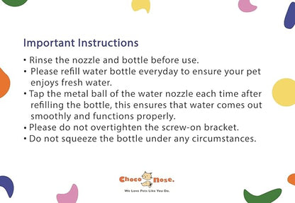 Choco Nose Patented No-Drip Dog Water Bottle/Feeder for Dogs/Cats and Other Small-Medium Sized Animals - for Cages, Crates or Wall Mount. 10.2 Oz. Mess Free Leak-Proof Nozzle 16mm, Orange (C590)
