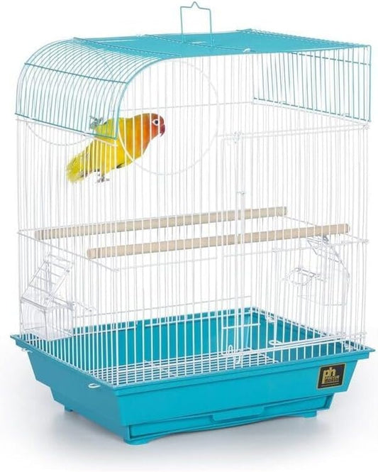 Rustic Retreat Top Bird Cage with Durable Metal Construction, Spacious Interior, and Convenient Top Access Teal/Flat Top