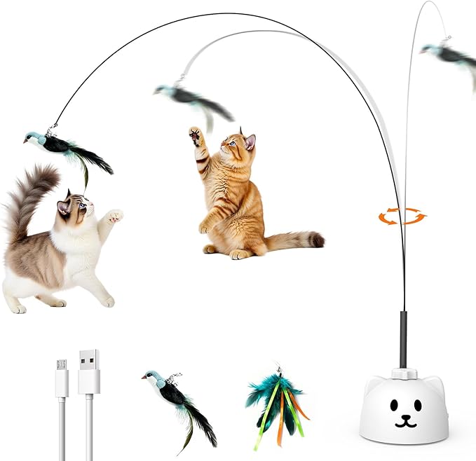 Interactive Cat Toys for Indoor Cats Automatic Electric Flying Bird Feather Cat Toy - Best Kitten & Adult Cat Enrichment Toy Stick-on Hanging Electric Kitty Toys for Bored Cats