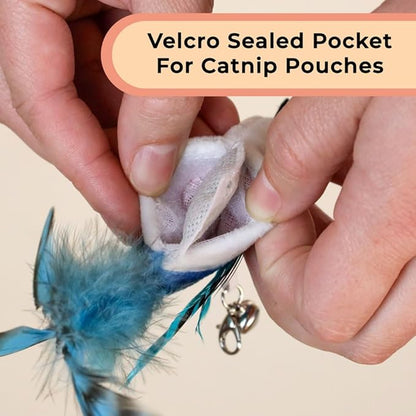 Whiskertons Interactive Bird Simulation Cat Toy Set, Interactive Cat Toys for Indoor Cats, Cat Feather Toy, Self-Holding Suction Cup, 5 Catnip Birds, Feathers, Bells (Catnip Bird Toy Set with 5 Birds)