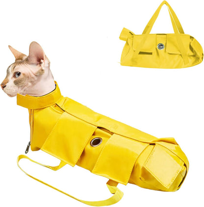 HDKUW Cat Grooming Bag,Foldable Travel Carrier for Cats,Anti-Bite Anti-Scratch Cat Grooming Restraint Bag,Pet Carrier for Administering Eye Drops,Ear Cleaner,Clipping Nails Yellow M