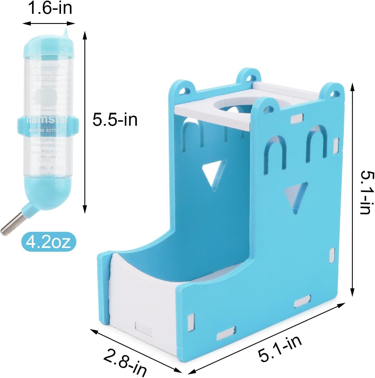 2 in 1 Hamster Hanging Water Bottle Pet Auto Dispenser with Base for Hamster Mice Gerbil Hedgehog (Smile Blue)