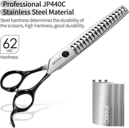 Dog Thinning Shears for Grooming 6.75" Chunker Shears Quickly Thinning Thick Hair Professional Dog Grooming Scissors for Small Dogs Right Handed Groomer Japan 440C 18 Teeth (Chunker, Black)