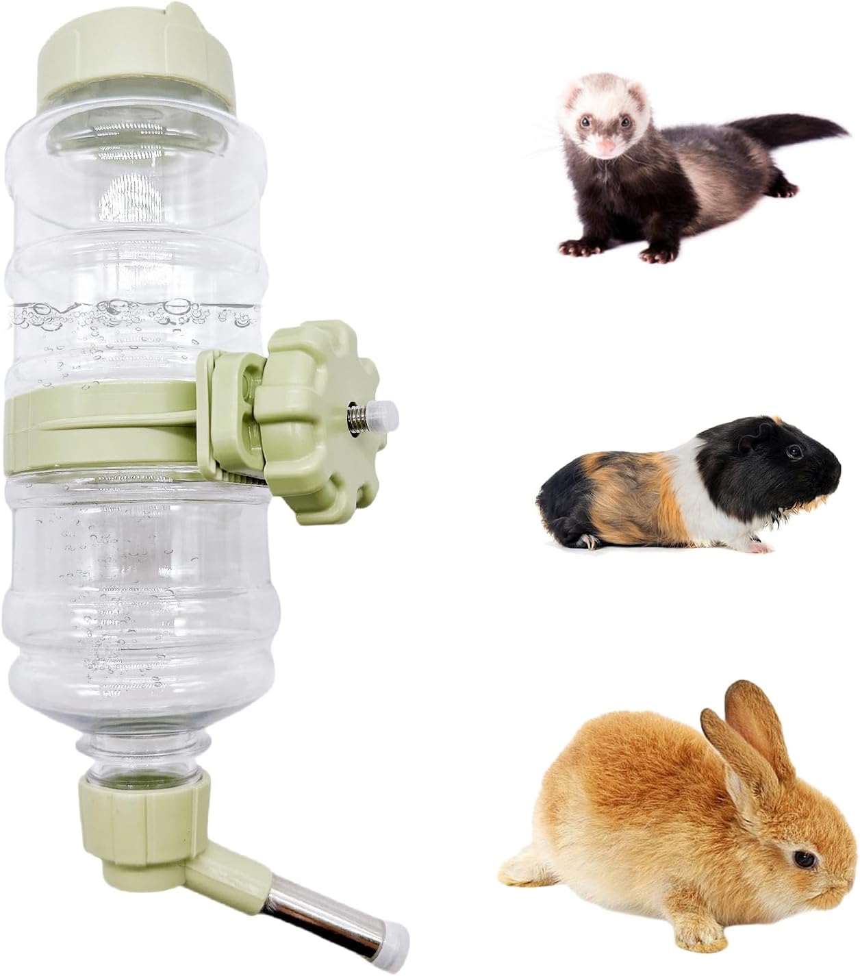 16.7oz Guinea Pig No Drip Water Bottle,Rabbit Hanging Leakproof Water Dispenser,Bunny Automatic Feeder,Ferret Cages Crate Accessories for Bunny Chinchilla Hedgehog Squirrels (Green)