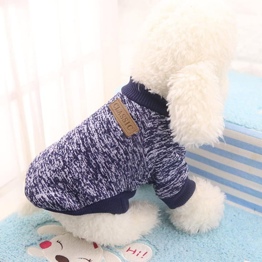 Idepet Pet Dog Classic Knitwear Sweater Soft Fleece Dog Coat Thickening Warm Pup Dogs Shirt Winter Pet Dog Cat Clothes Puppy Customes Clothing for Small Medium Dogs (L, Navy)