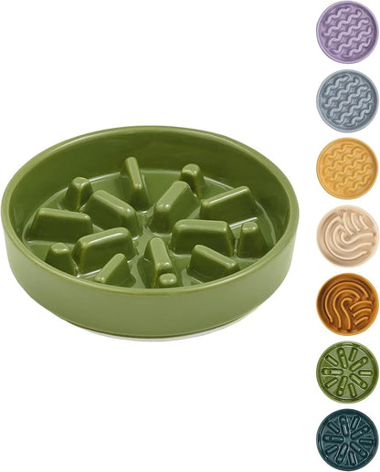 Ceramic Maze Dog Slow Feeder with Non-Slip Silicone Rim – Heavy-Duty Stoneware Bowl with Puzzle Pattern for Bloating & Obesity Prevention (Green-M)