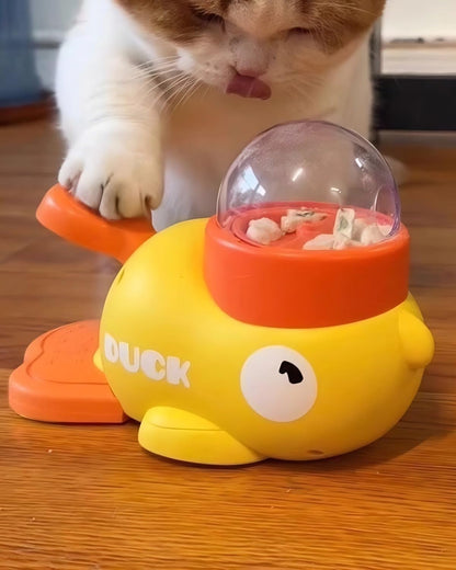 Cat Dog Automatic Feeder, Yellow Duck Shaped Pet Food Dispenser, Healthy Diet Pet Feeder,Slow Feeder Puzzle Toy, Press and Rotate to Dispense Food;
