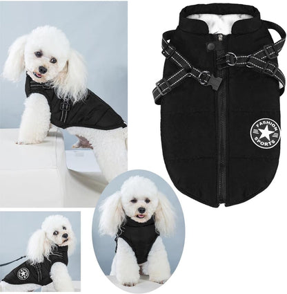 Aiboria Dog Coat for Winter Waterproof Windproof 2 in 1 Dogs Jackets Fleece Large Dog Vest Harness Winter Warm Pet Black 4XL