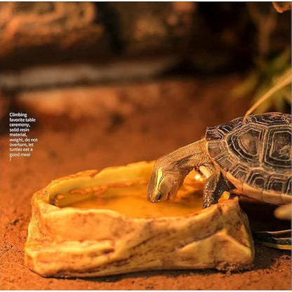 Reptile Water Dish,Resin Reptile Rock Food Feeder Bowl, Water and Food Bowl,Terrarium Decor for Leopard Gecko, Lizard,Spider,Turtle,Scorpion, Chameleon,Hermit Crabs (L, Yellow)