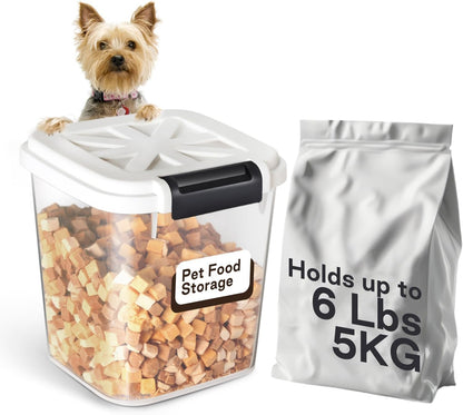 LivLab Mker 5 lbs Dog Food Storage Container with Lids Airtight Pet Food Container Cat Treat Container, Dry Pet Food Storage Bin for Cereal, Birds, Rice and Grain(6 lbs), White