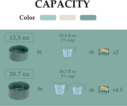 SPUNKYJUNKY Ceramic Dog and Cat Bowl Set with Wooden Stand, Modern Cute Weighted Food Water Set for Small Size Dogs (13.5OZ) & Medium Sized Dogs (28.7OZ) & Cats (1.7 Cups, 2 × Morandi Green)