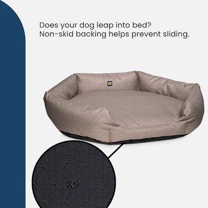 K9 Ballistics Tough Ripstop Oval Bolster Dog Bed, Calming Round Den Shape, Scratch Resistant, Machine Washable - Large, Titanium Premium Finish