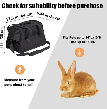 kathson Rabbit Travel Carrier Bag Airline Approved Pet Pocket Breathable Mesh Window Portable Hand Bag with Locking Safety Zippers for Small Dogs Cats Bunnies and Small Animals (Black)