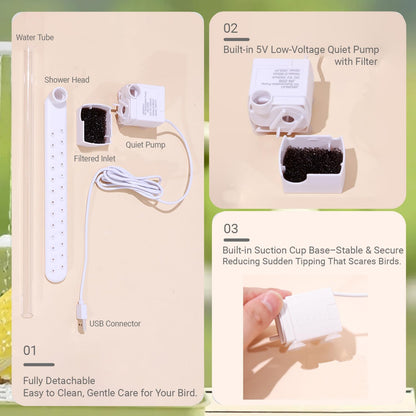 Bird Bath, Automatic Parrot Shower Bath with Pump, Birds Shower Bathtub with Running Water, Birdcage, Medium Birds Parakeet Budgies Cockatiels Conures Finches, Lovebird