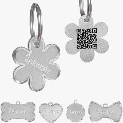 Dog Tags Personalized for Pets,Dog Name Tags QR Code,No Subscription Fees,Modifiable Pet Online Profile,Stainless Steel,No App Required,for Dogs and Cats Small,Medium,Large(Flower,Regular)