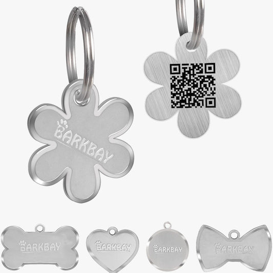 Dog Tags Personalized for Pets,Dog Name Tags QR Code,No Subscription Fees,Modifiable Pet Online Profile,Stainless Steel,No App Required,for Dogs and Cats Small,Medium,Large(Flower,Regular)