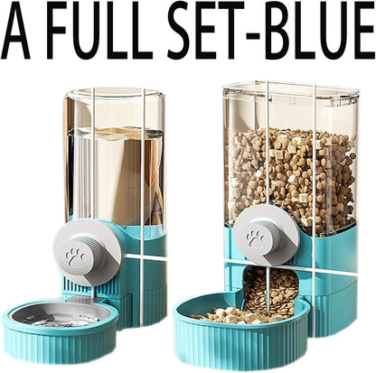 Hanging Automatic Bunny Food Water Dispenser, Gravity Rabbit Cage Feeder and Water Dispenser Ferret Cages Accessories, Cage Cat Food Bowl, for Chinchilla Guinea Pig Hedgehog (Blue)