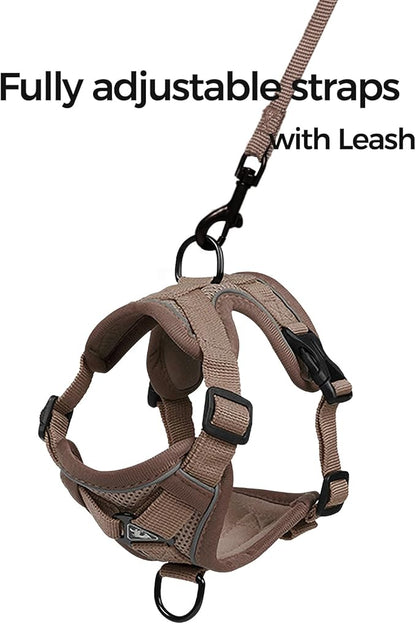 Cat Harness and Leash Set Escape Proof Tactical Medium Kitten Harness Emotional Support Cat Vest, Brown, M