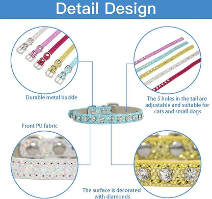 Cat Collar Rhinestone Bling Cute Cat Collars Accessories for Pet Collars Adjustable Ideal for Girl Cats Male Cats(Rosered)