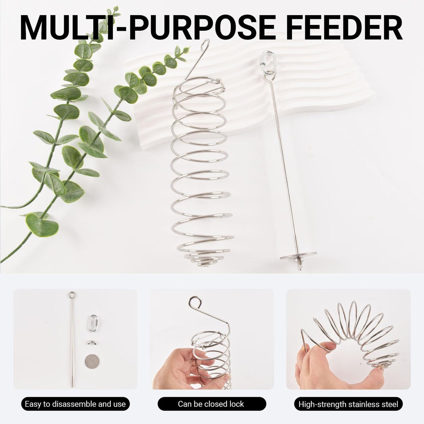 3 Pack Rabbit Toys, Bunny Rat Cage Food Holder Stainless Steel Slow Feeder Hanging Accessories for Rat Guinea Pig Chinchillas Rabbits Hamster Foraging Enrichment Small Animal Toys