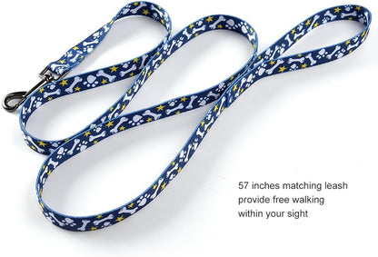 Ihoming Dog Collar and Leash Set for Daily Outdoor Walking Running Training, Bone Design for Medium Boys Girls Dogs Cats Pets, M-Up to 45LBS