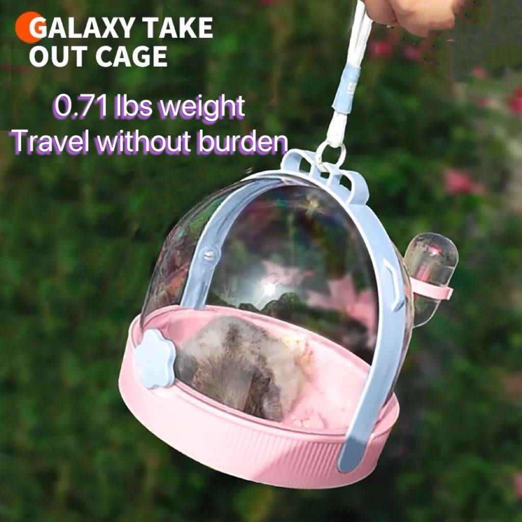 TUTU&LELE Small Animal Carrier, Travel Carry-Out Cage with Warm Plush Pads and Water Bottle can be Carried Both by Hand and Crossbody, Suitable for Dwarf Hamsters, mice, Hamsters (Blue)