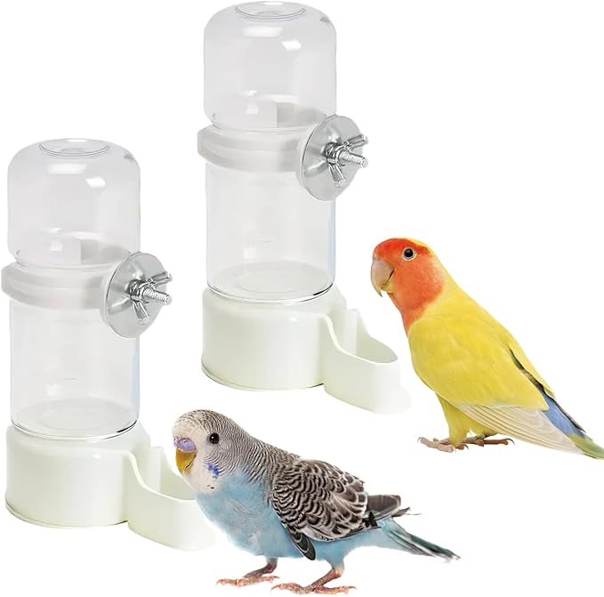 2PCS 140ml Bird Water Dispenser Automatic Drinking Bottles, Transparent Drinker Cages No Mess Suspended for Cockatiel Budgie Conure Lovebirds