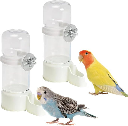 2PCS 140ml Bird Water Dispenser Automatic Drinking Bottles, Transparent Drinker Cages No Mess Suspended for Cockatiel Budgie Conure Lovebirds